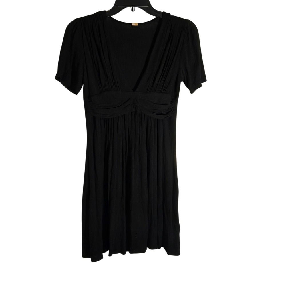 T-Party Black V-Neck Ruched Empire Waist Mini Dress Women Small Short‎ Sleeve